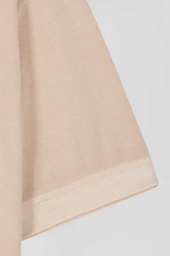 Oversized beige unisex short-sleeved cotton piqué polo shirt