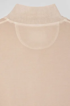 Oversized beige unisex short-sleeved cotton piqué polo shirt