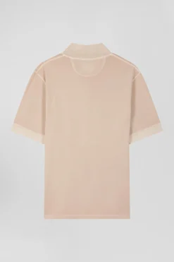 Oversized beige unisex short-sleeved cotton piqué polo shirt