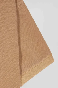 Oversized camel unisex short-sleeved cotton piqué polo shirt