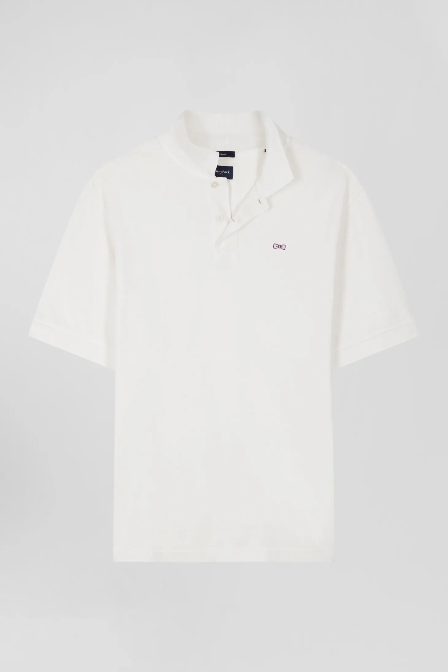 Oversized ecru unisex short-sleeved cotton piqué polo shirt