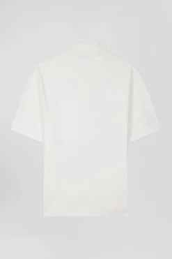 Oversized ecru unisex short-sleeved cotton piqué polo shirt