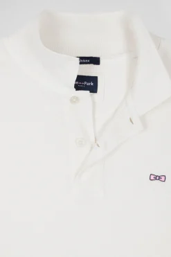 Oversized ecru unisex short-sleeved cotton piqué polo shirt