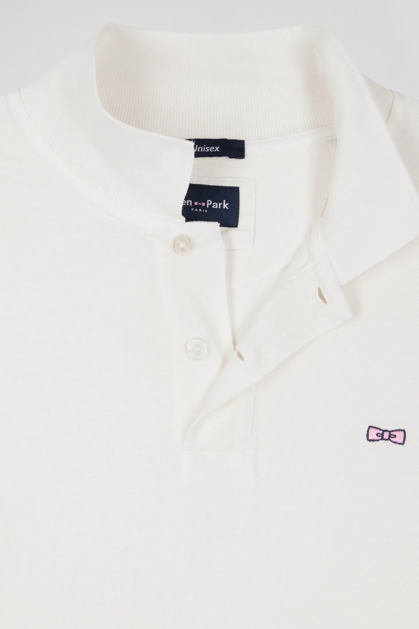 Oversized ecru unisex short-sleeved cotton piqué polo shirt