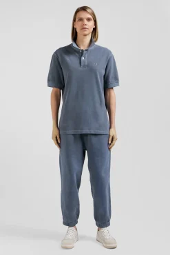 Oversized grey unisex short-sleeved cotton piqué polo shirt