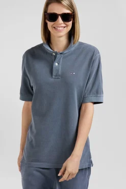 Oversized grey unisex short-sleeved cotton piqué polo shirt