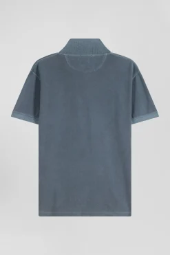 Oversized grey unisex short-sleeved cotton piqué polo shirt