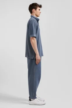 Oversized grey unisex short-sleeved cotton piqué polo shirt