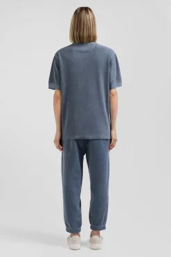 Oversized grey unisex short-sleeved cotton piqué polo shirt