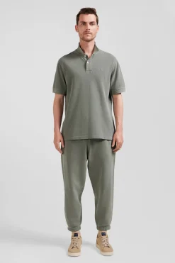 Oversized khaki unisex short-sleeved cotton piqué polo shirt