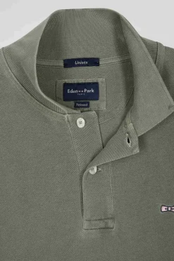 Oversized khaki unisex short-sleeved cotton piqué polo shirt