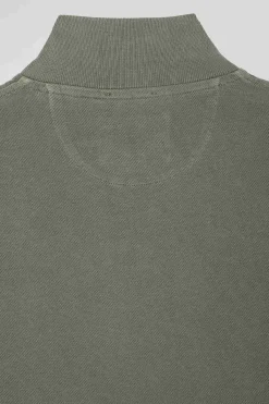 Oversized khaki unisex short-sleeved cotton piqué polo shirt