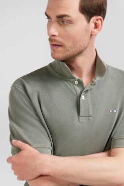 Oversized khaki unisex short-sleeved cotton piqué polo shirt
