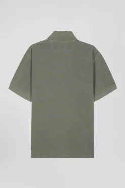 Oversized khaki unisex short-sleeved cotton piqué polo shirt