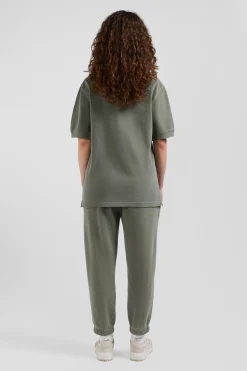 Oversized khaki unisex short-sleeved cotton piqué polo shirt