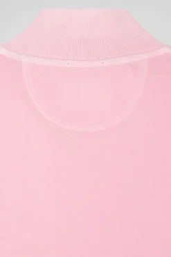Oversized pink unisex short-sleeved cotton piqué polo shirt