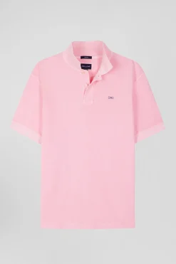 Oversized pink unisex short-sleeved cotton piqué polo shirt