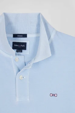 Oversized sky blue unisex short-sleeved cotton piqué polo shirt