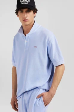 Oversized sky blue unisex short-sleeved cotton piqué polo shirt