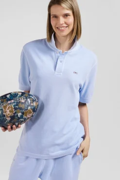 Oversized sky blue unisex short-sleeved cotton piqué polo shirt