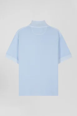 Oversized sky blue unisex short-sleeved cotton piqué polo shirt