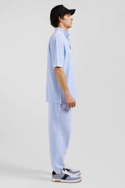 Oversized sky blue unisex short-sleeved cotton piqué polo shirt