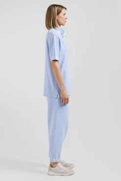 Oversized sky blue unisex short-sleeved cotton piqué polo shirt
