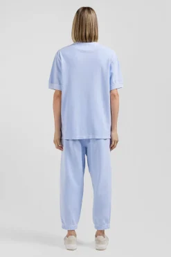 Oversized sky blue unisex short-sleeved cotton piqué polo shirt