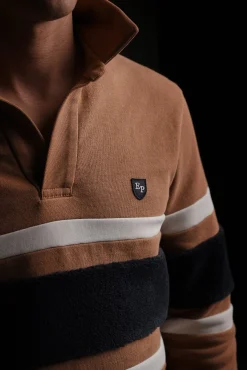 PAP'Atelier camel rugby shirt with horizontal stripes