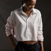 PAP'Atelier cropped pink and white striped cotton shirt