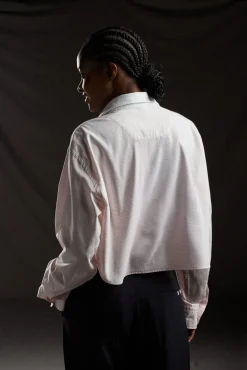 PAP'Atelier cropped pink and white striped cotton shirt