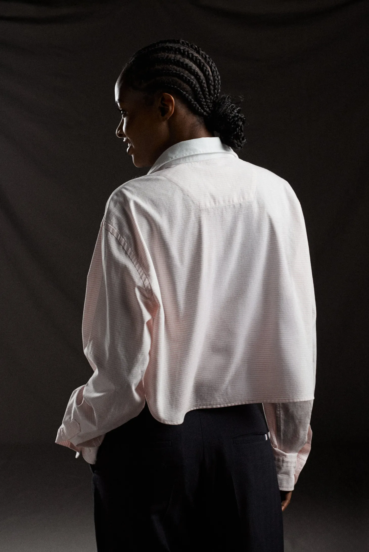 PAP'Atelier cropped pink and white striped cotton shirt