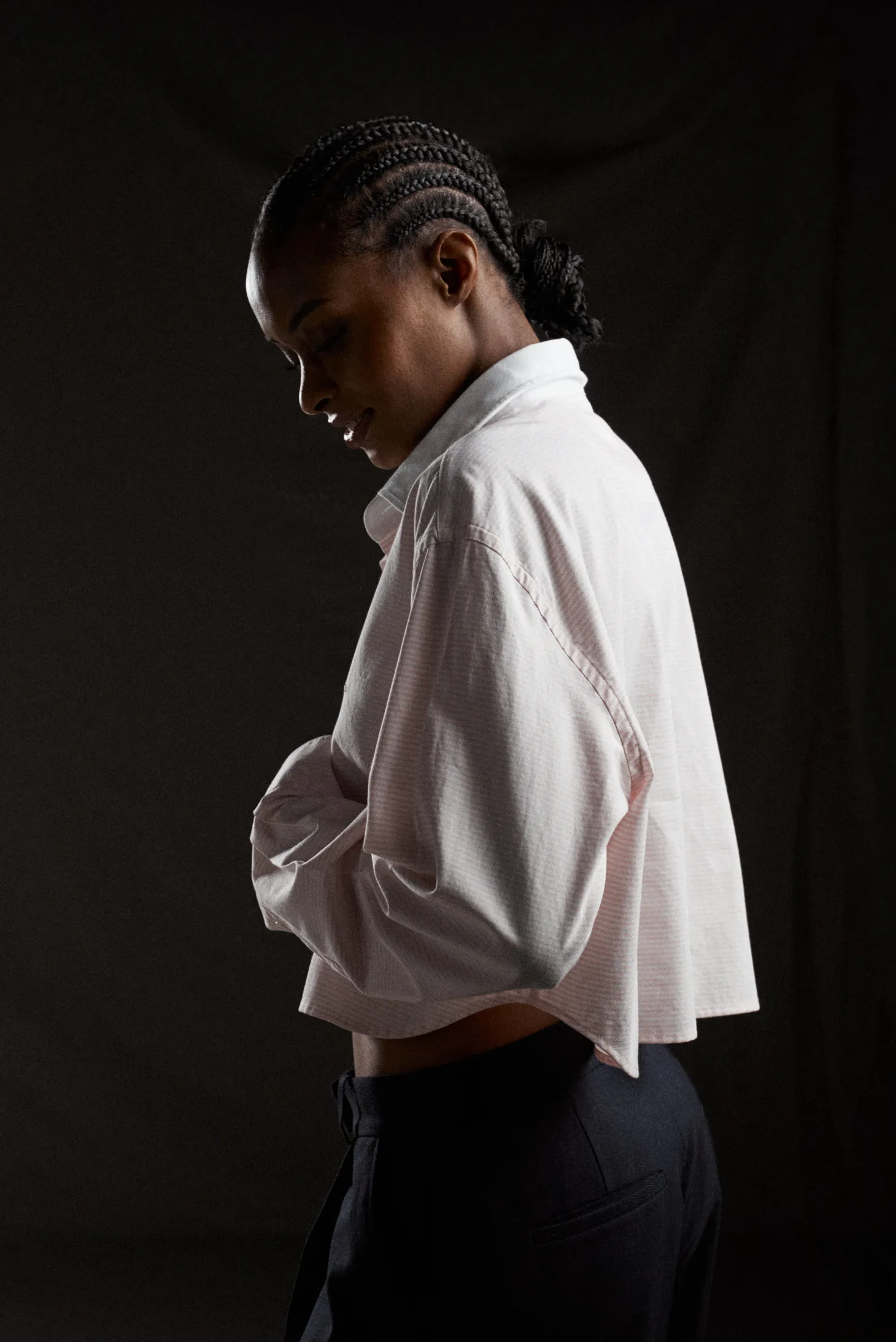 PAP'Atelier cropped pink and white striped cotton shirt