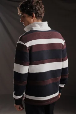 PAP'Atelier sweatshirt-style rugby shirt in burgundy stripes