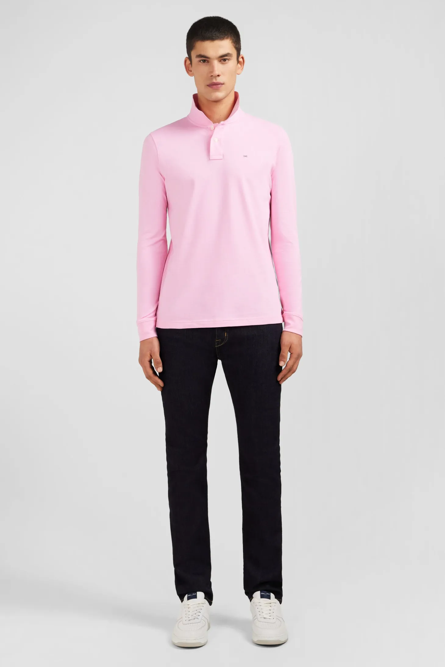 Pink cotton polo with contrasting neck
