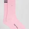 Pink socks with striped details in stretch cotton
