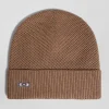 Plain camel knitted cotton beanie