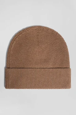 Plain camel knitted cotton beanie