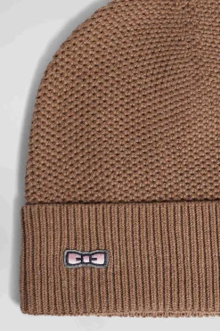 Plain camel knitted cotton beanie