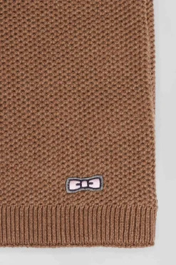 Plain hazelnut cotton scarf with embroidered bow tie