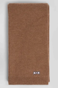 Plain hazelnut cotton scarf with embroidered bow tie