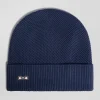 Plain navy blue knitted cotton beanie