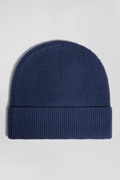 Plain navy blue knitted cotton beanie