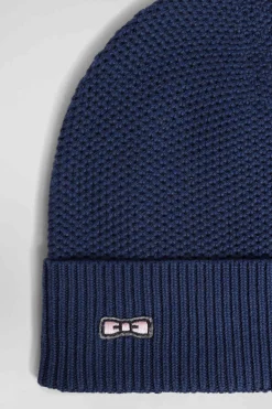 Plain navy blue knitted cotton beanie