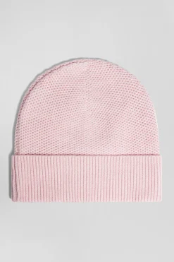 Plain pink knitted cotton beanie