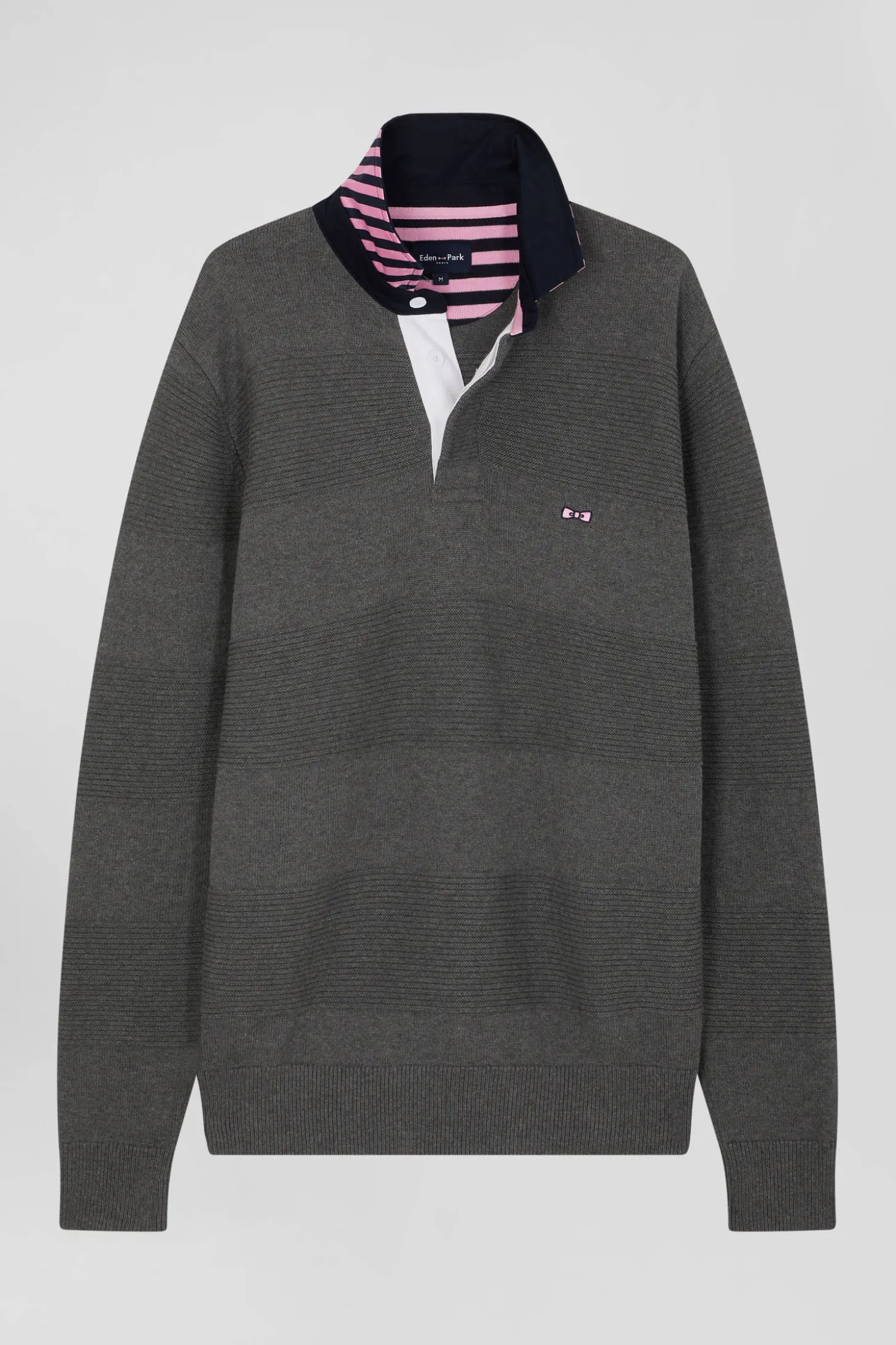 Regular anthracite grey cotton polo neck jumper