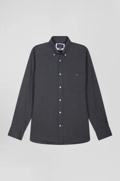 Regular anthracite grey cotton and cashmere twill shirt