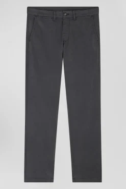 Regular anthracite grey chino trousers in stretch cotton gabardine