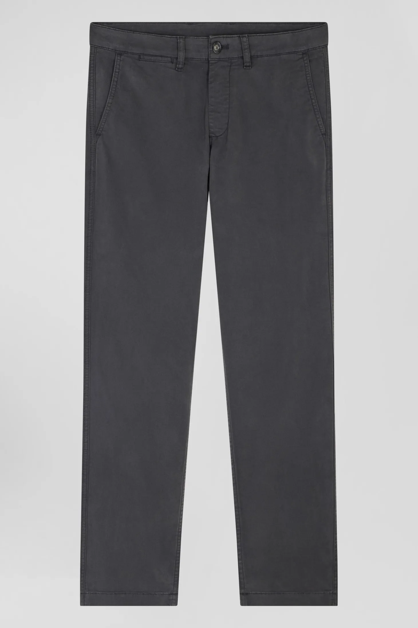Regular anthracite grey chino trousers in stretch cotton gabardine