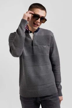 Regular anthracite grey cotton polo neck jumper